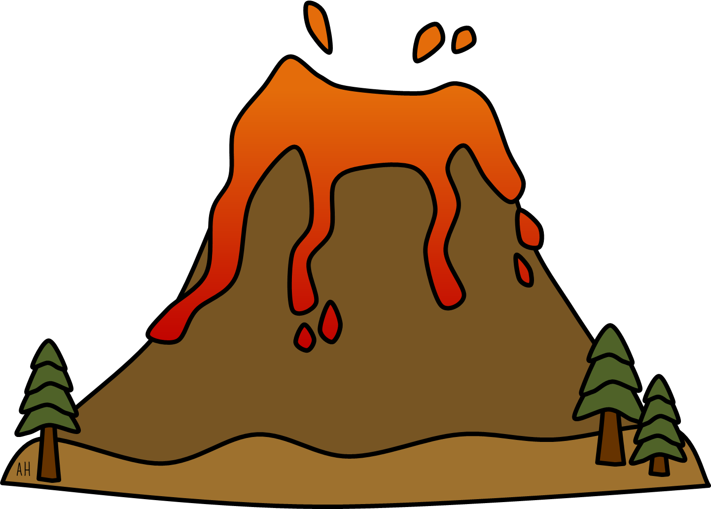 Erupting Volcano Cartoon Illustration PNG Image