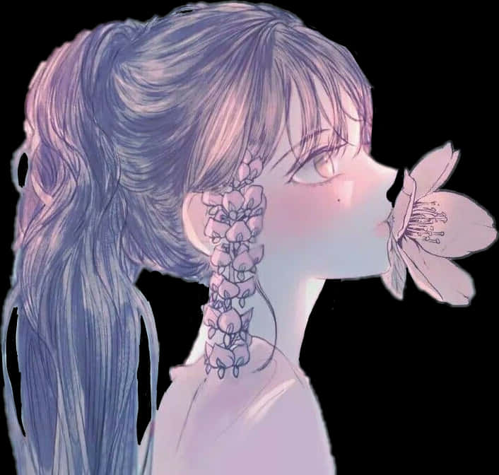 Ethereal Floral Hairstyle Art PNG Image