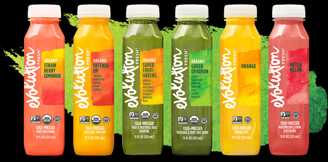 Evolution Fresh Juice Bottles Lineup PNG Image