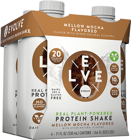 Evolve Mellow Mocha Protein Shake Packaging PNG Image