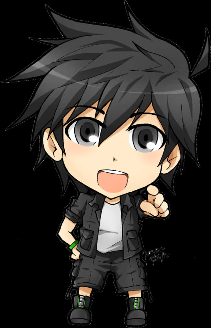 Excited Anime Boy Chibi Style PNG Image