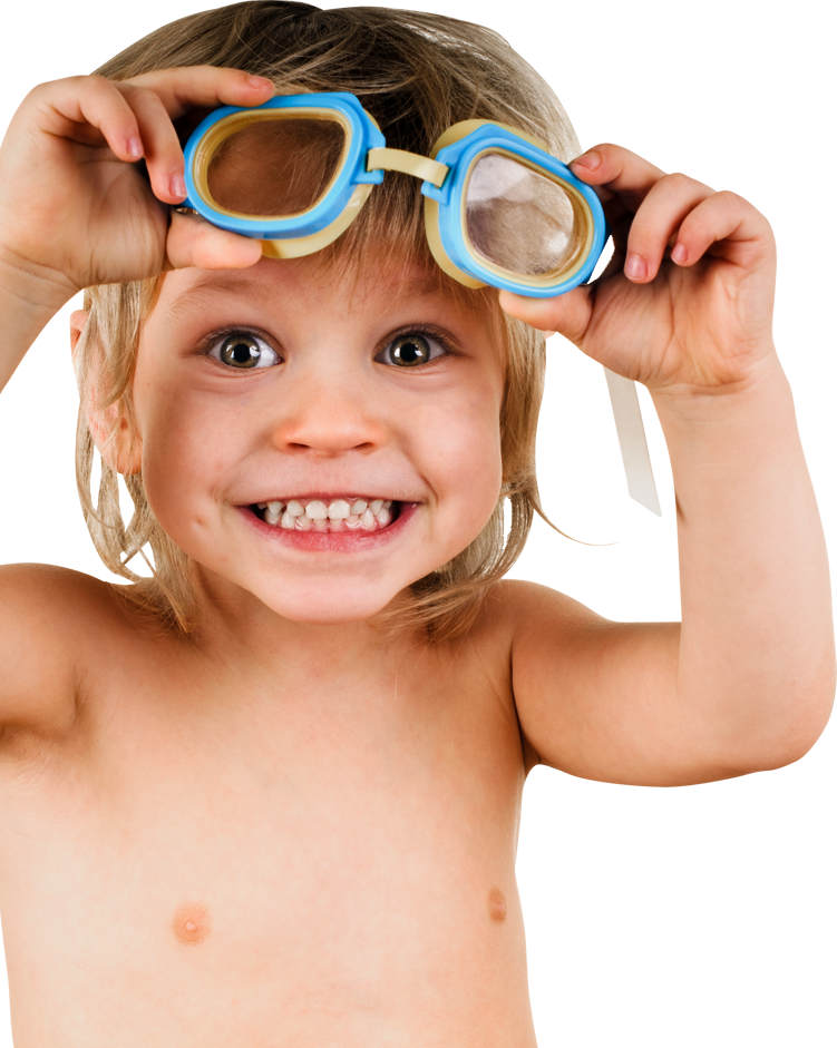 Excited Child With Swim Goggles PNG Image