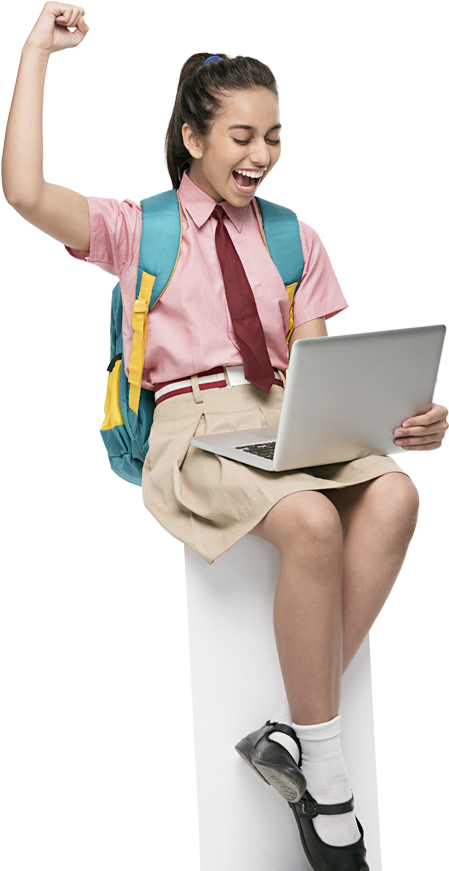 Excited Student With Laptop Victory Pose PNG Image