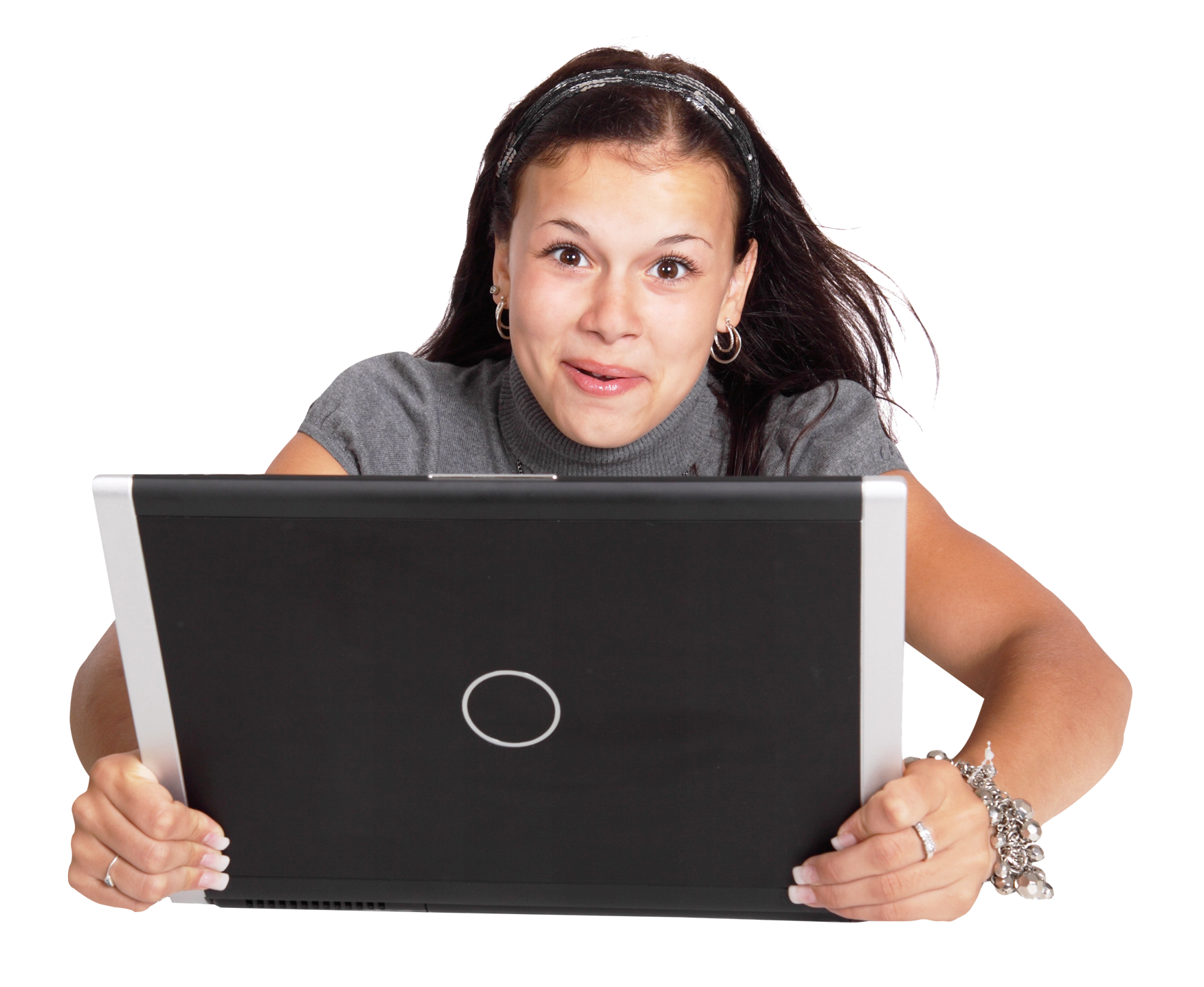 Excited Woman With Laptop PNG Image