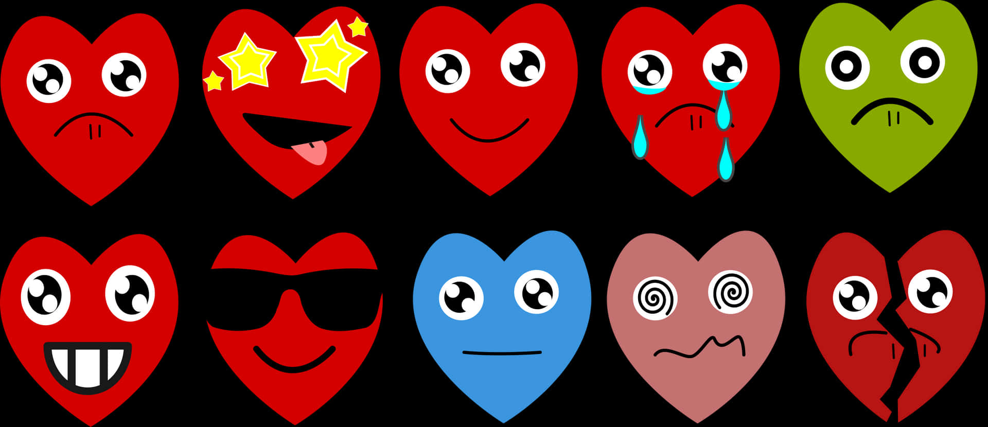 Expressive Heart Emojis Collection PNG Image