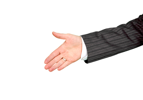 Extended Handin Suit Offering Gesture PNG Image