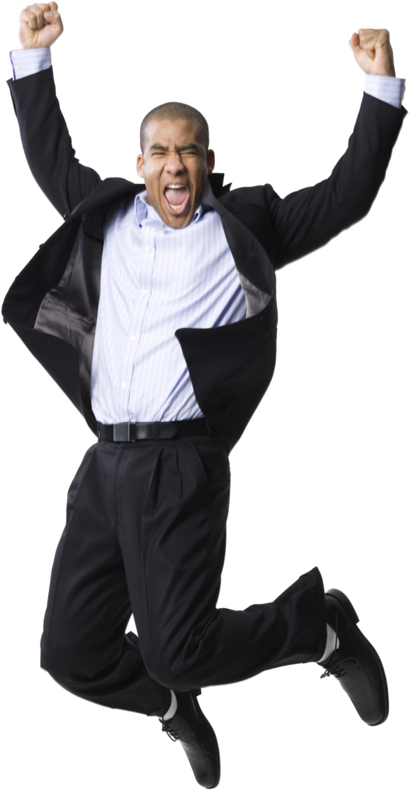 Exuberant Businessman Celebration Jump PNG Image