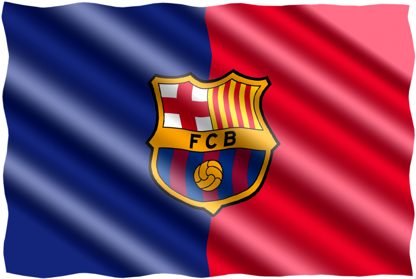 F C Barcelona Logo Waving Flag PNG Image