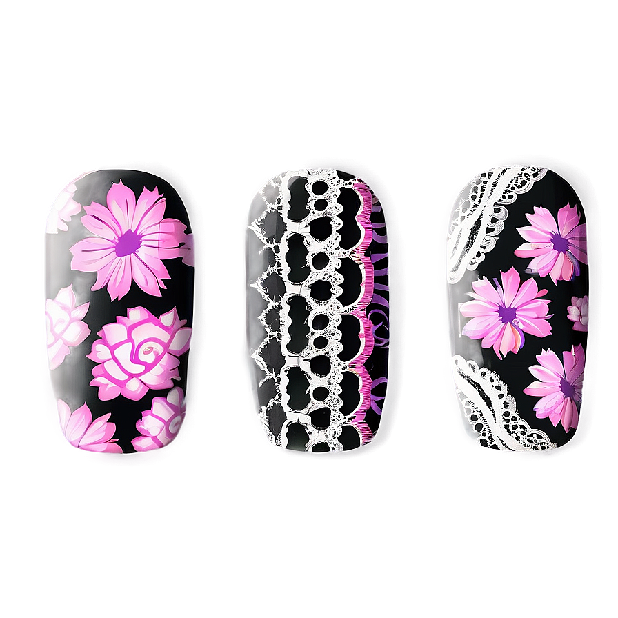 Fake Nails With Lace Design Png Joa PNG Image