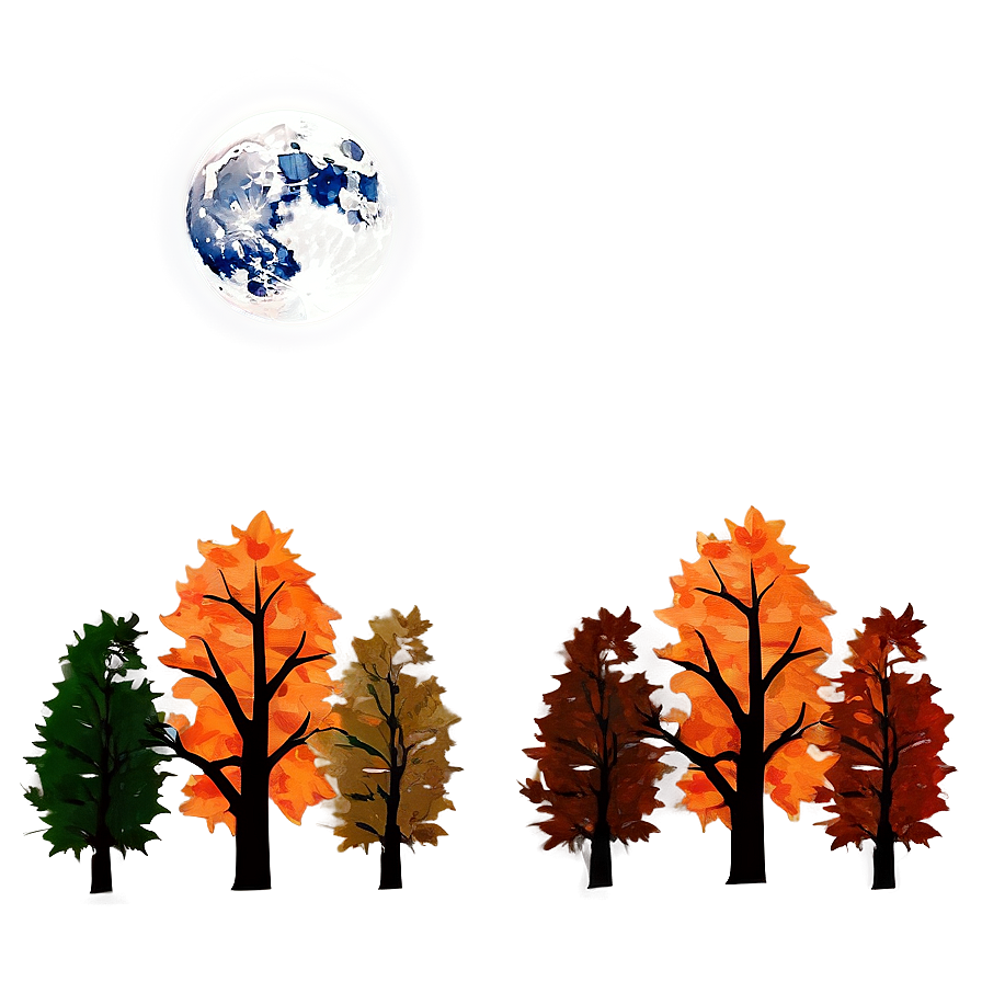 Fall Trees And Full Moon Png Wpx PNG Image