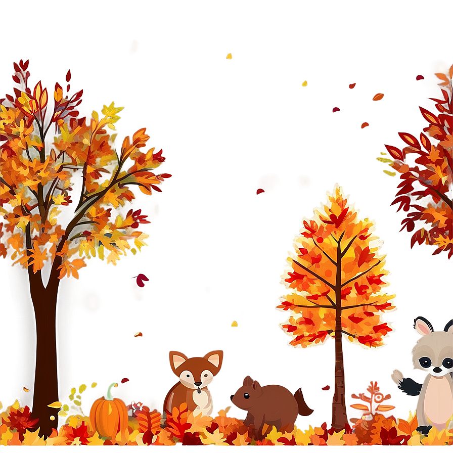 Fall Trees And Woodland Animals Png 06212024 PNG Image