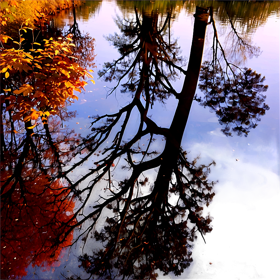 Fall Trees Reflection In Water Png Ceo PNG Image