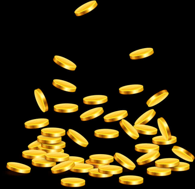 Falling_ Gold_ Coins_ Black_ Background PNG Image