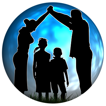 Family Silhouette Under Moonlight PNG Image