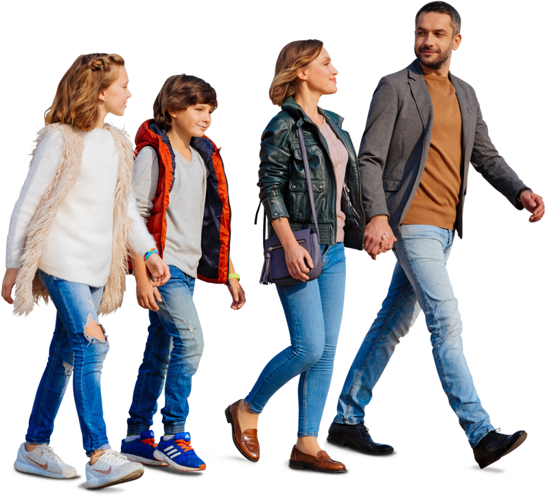 Family Walking Together Casual Attire PNG Image