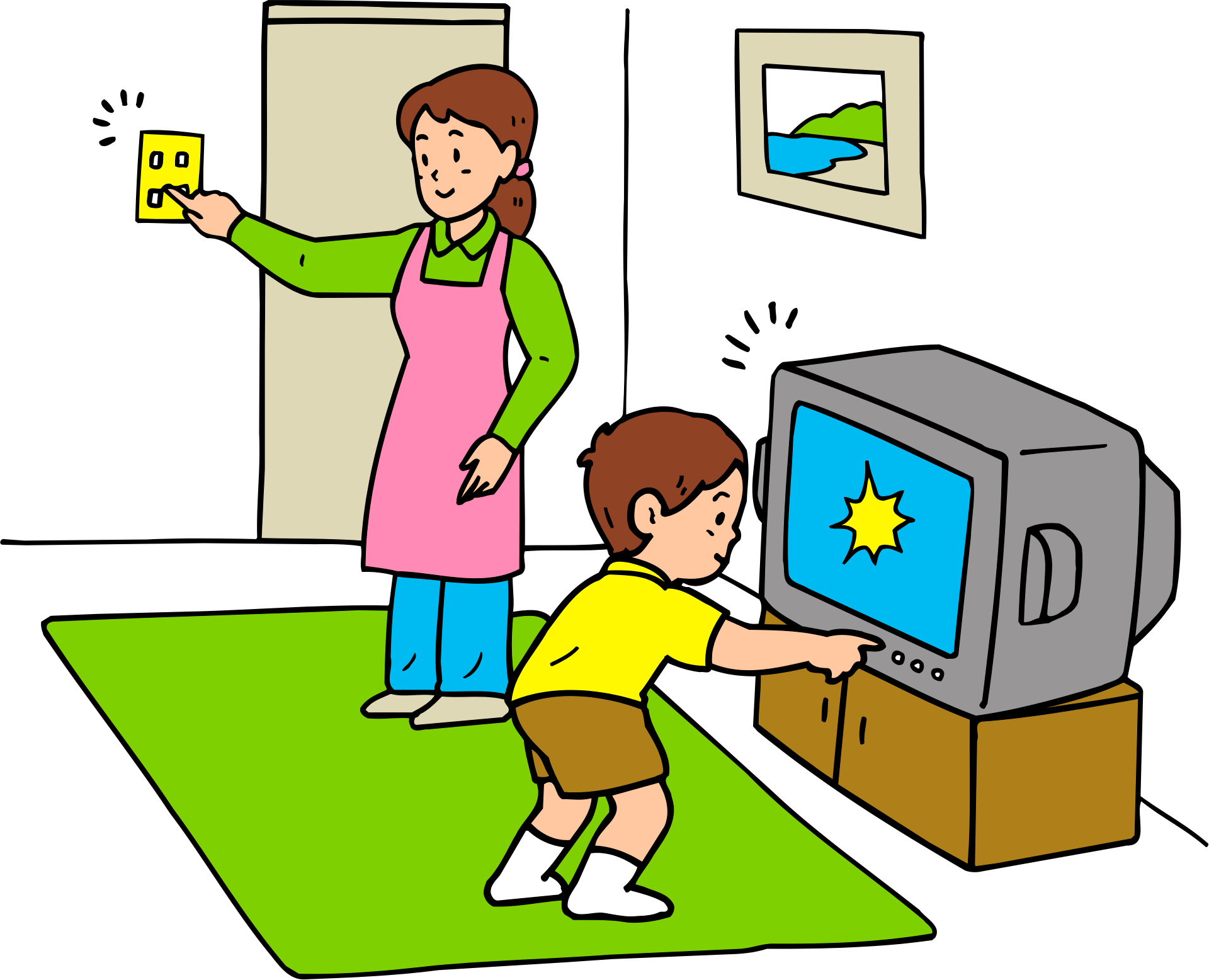 Family Watching T V Cartoon PNG Image