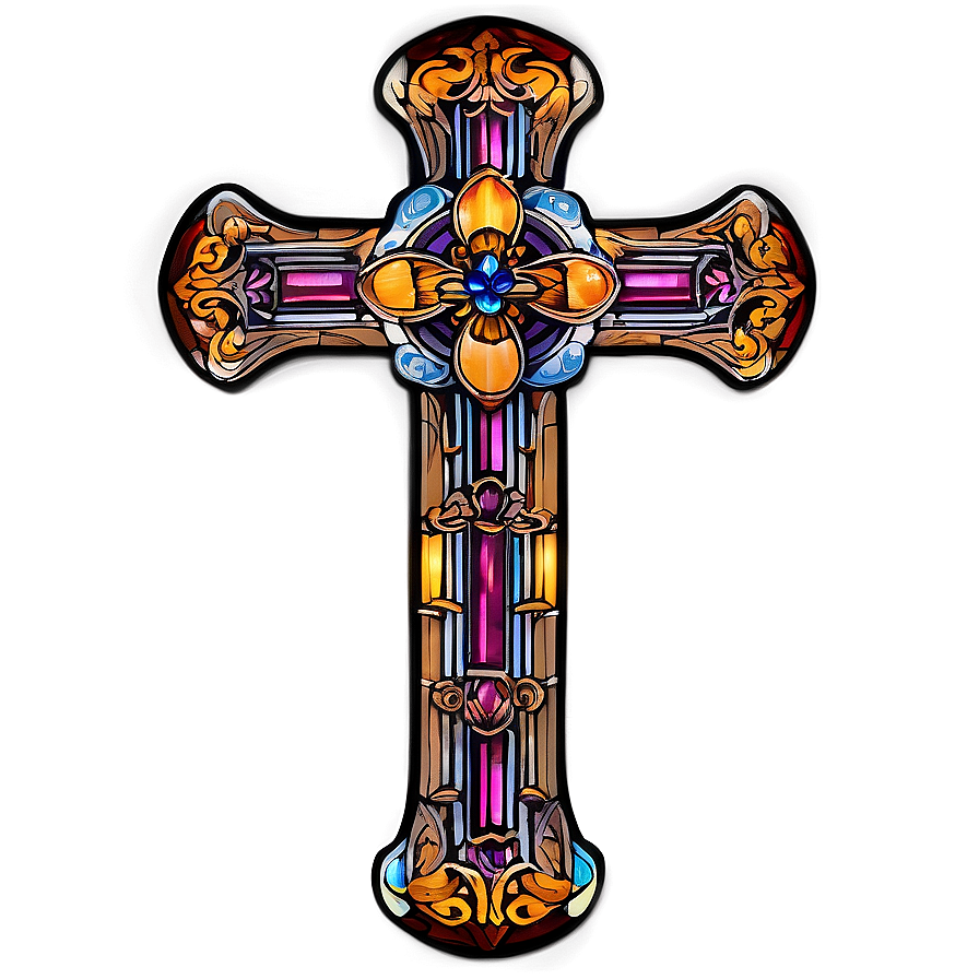 Fancy Cross In Stained Glass Png 63 PNG Image