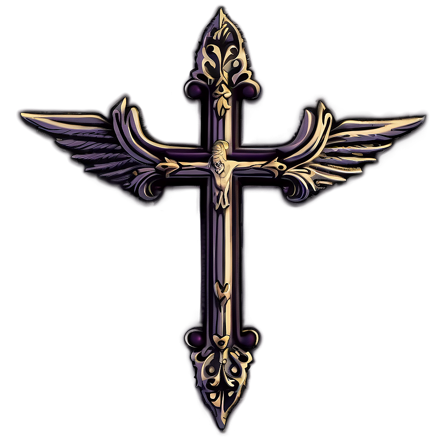 Fancy Cross With Wings Png Smw81 PNG Image