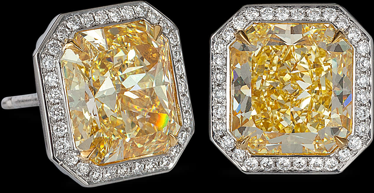 Fancy Yellow Diamond Earrings PNG Image