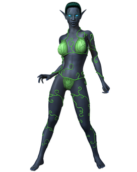 Fantasy_ Alien_ Female_ Glowing_ Tattoos PNG Image