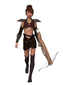 Fantasy Archer Womanwith Crossbow PNG Image