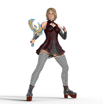 Fantasy Characterwith Axeand Striped Leggings.png PNG Image