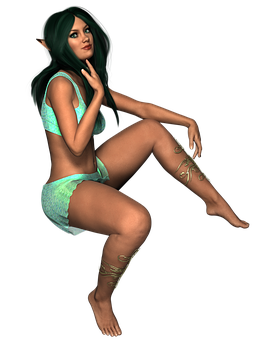 Fantasy_ Elf_ Female_ Sitting PNG Image