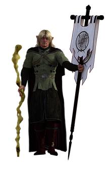 Fantasy_ Elf_ Warrior_with_ Staff_and_ Banner PNG Image