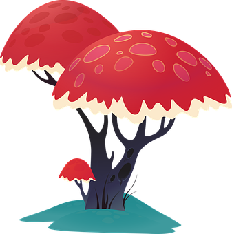 Fantasy Mushroom Trees Illustration PNG Image