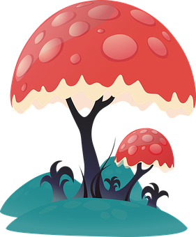 Fantasy Mushroom Trees Illustration PNG Image