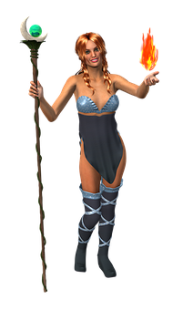 Fantasy Sorceresswith Staffand Fire PNG Image