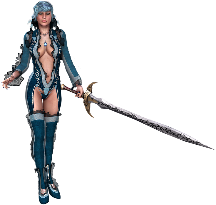 Fantasy Warrior Womanwith Sword PNG Image