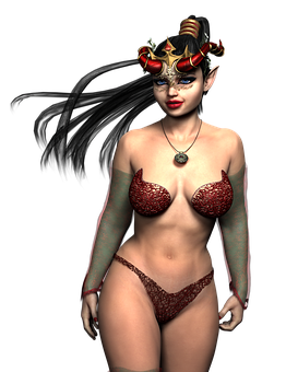 Fantasy Womanwith Hornsand Mask PNG Image