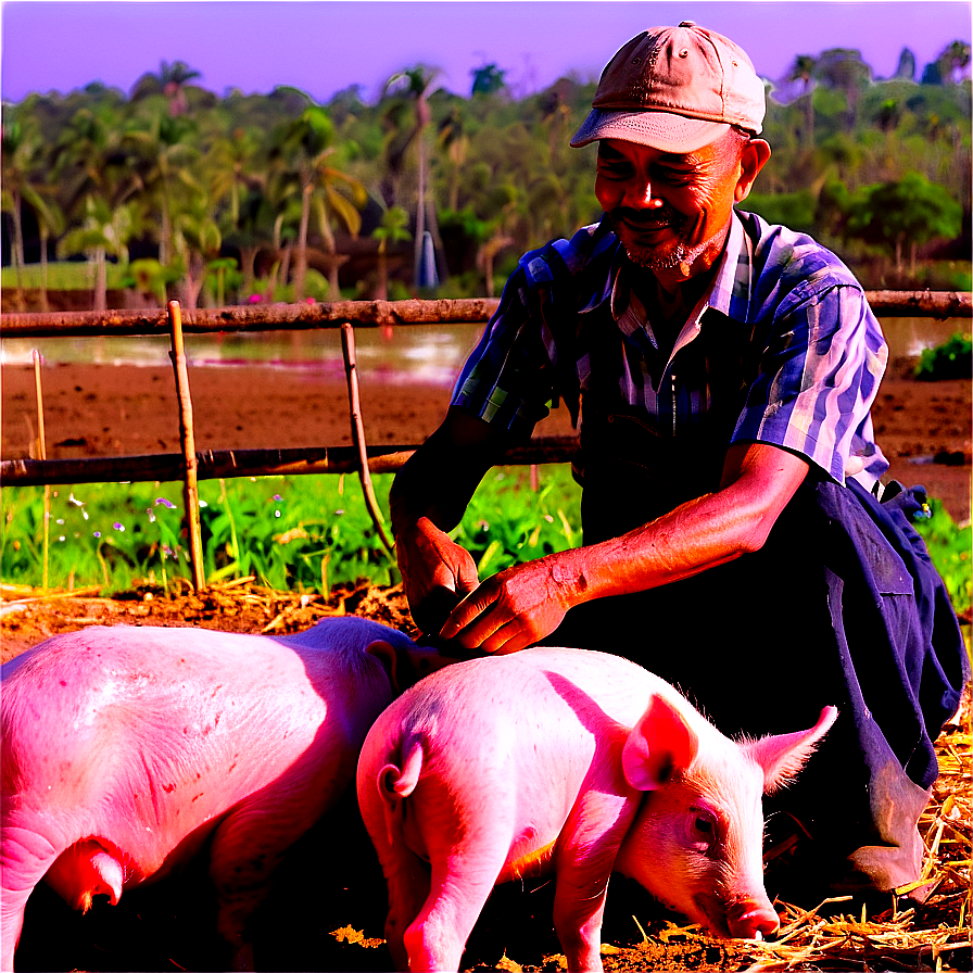 Farmer Feeding Pigs Png 05242024 PNG Image