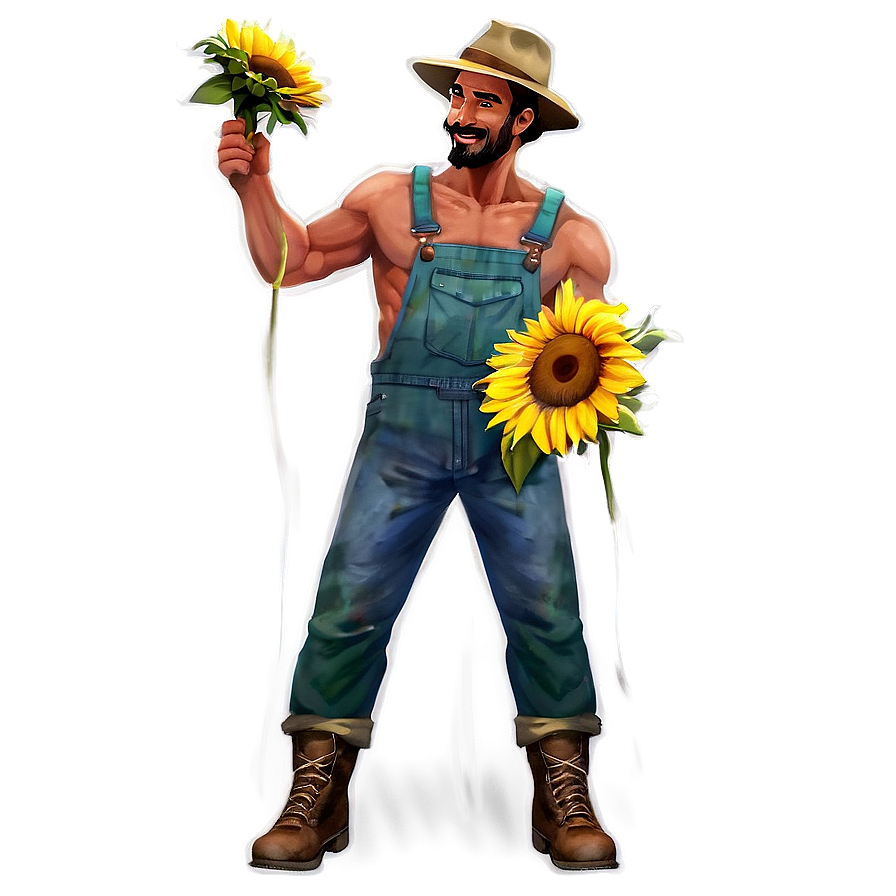 Farmer With Sunflower Png Odm PNG Image