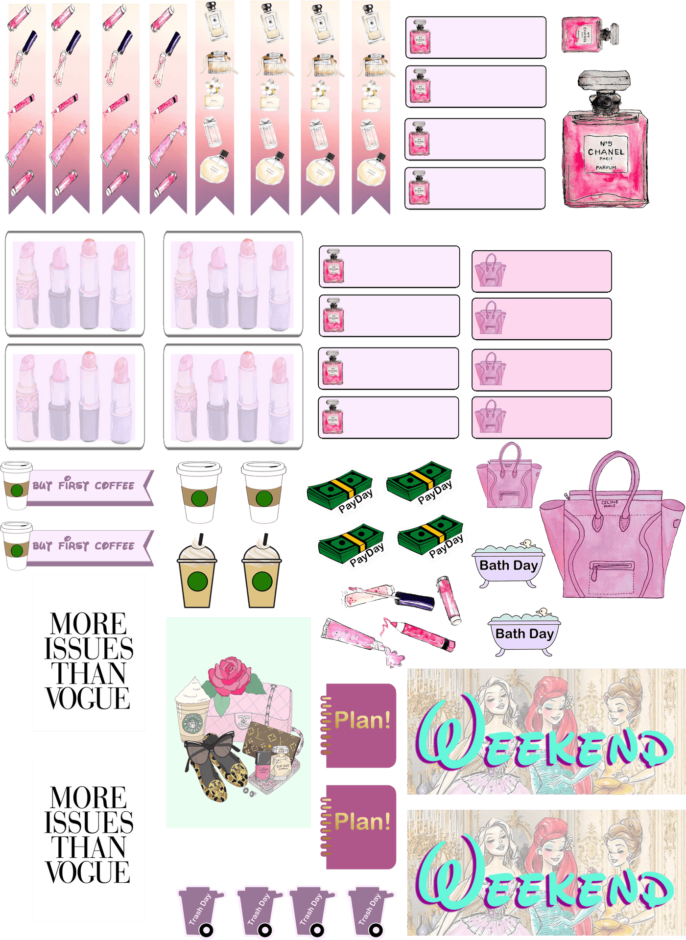 Fashion Planner Stickers Collection PNG Image