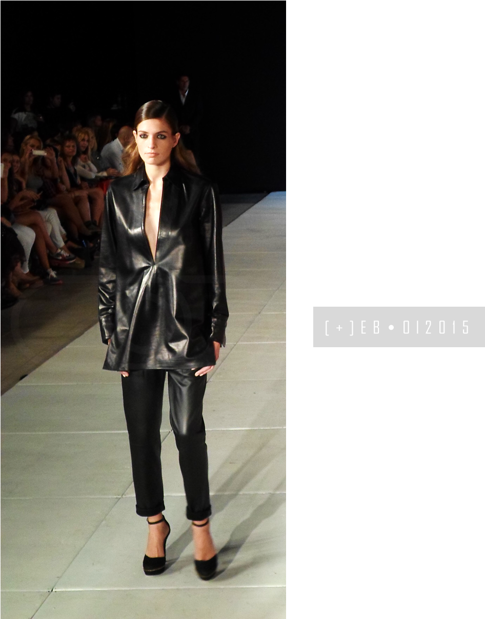 Fashion Runway Modelin Black Leather Outfit PNG Image