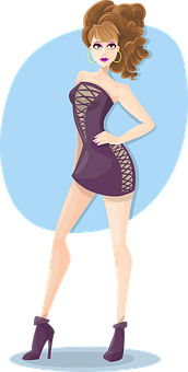 Fashionable Cartoon Girl Posing PNG Image