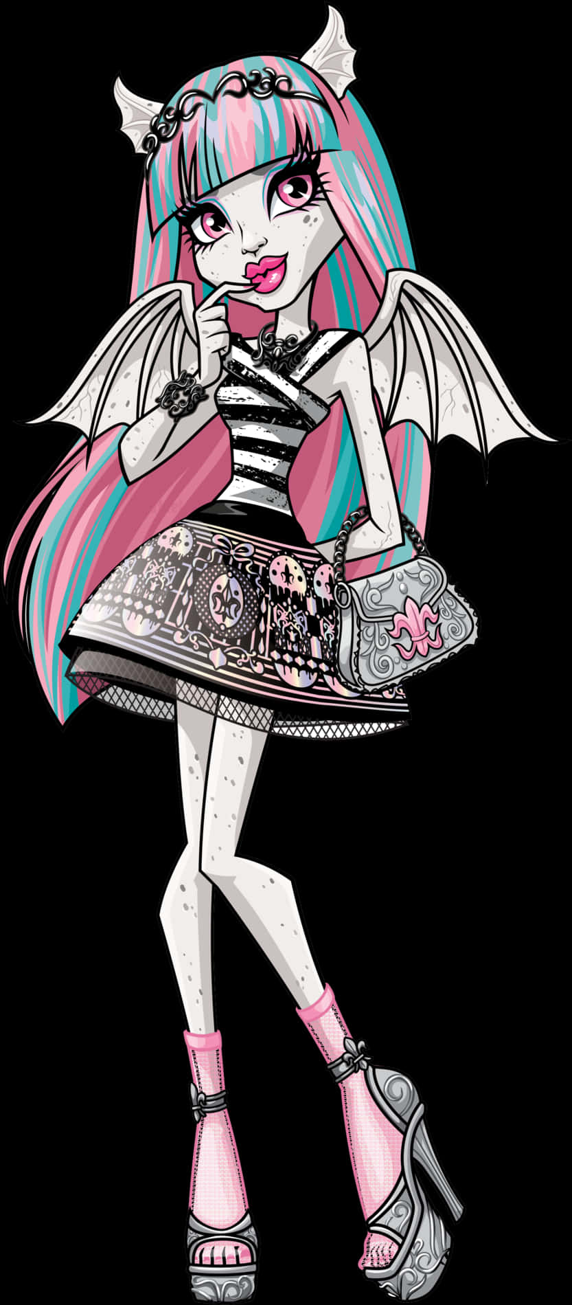 Fashionable Monster Girl Illustration PNG Image