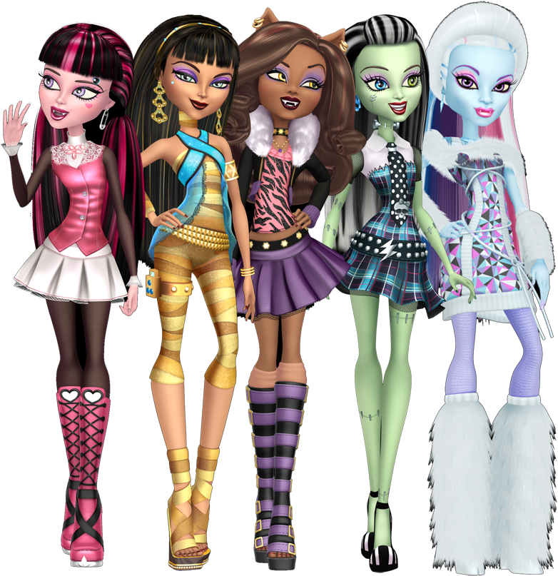 Fashionable_ Monster_ Girls_ Group PNG Image