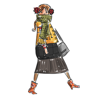 Fashionable Sketchof Woman Walking PNG Image