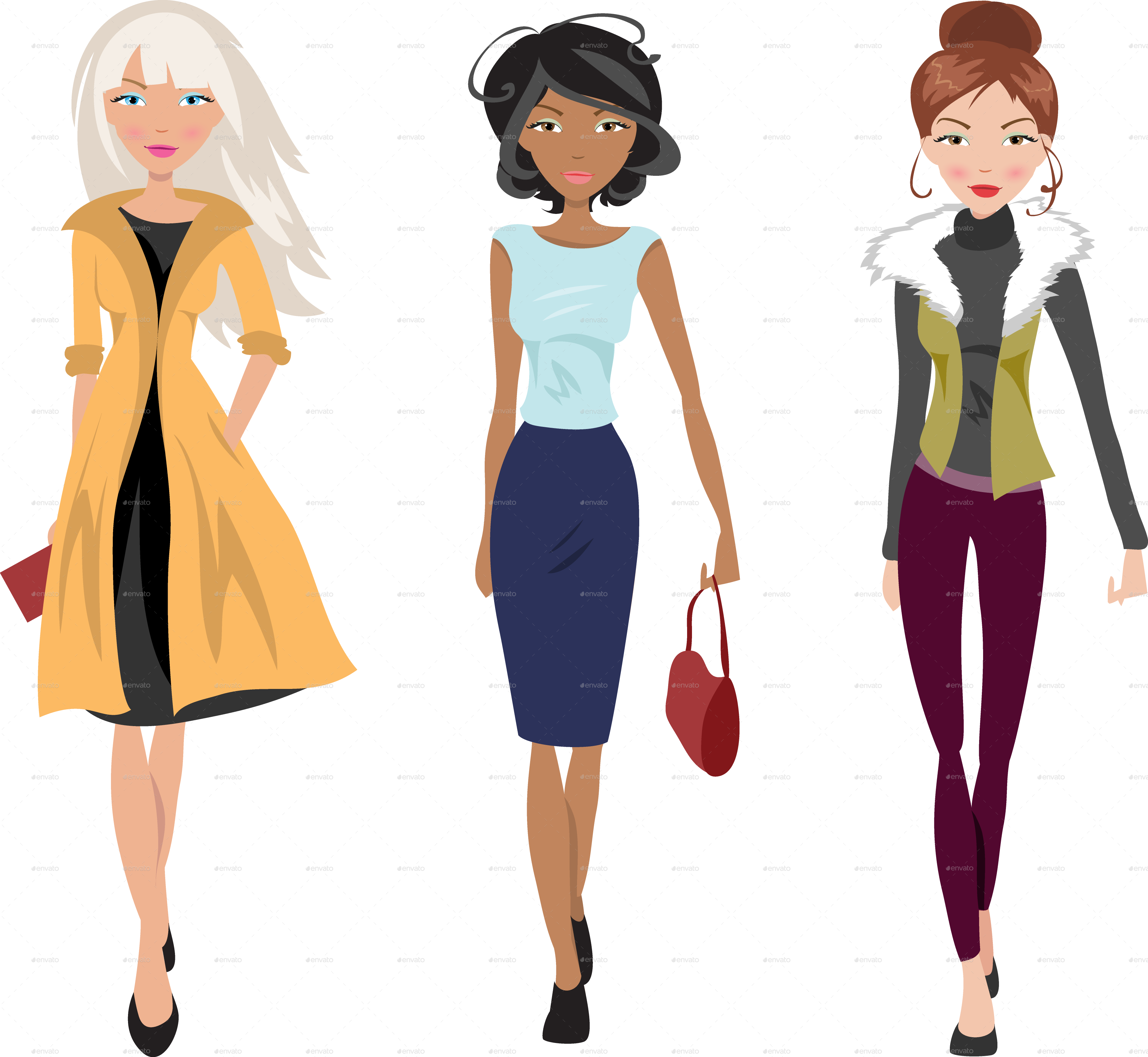 Fashionable Trio Illustration PNG Image