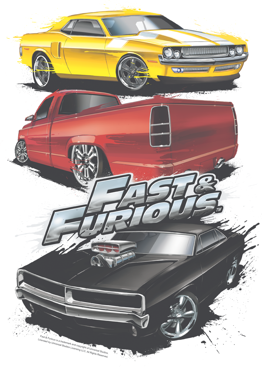 Fast Furious Iconic Cars Graphic PNG Image