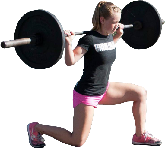 Female Athlete Performing Lunges With Barbell PNG Image