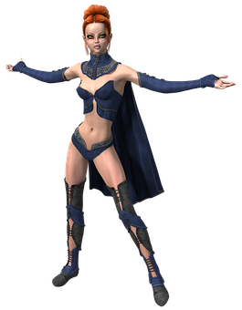 Female Characterin Blue Costume PNG Image