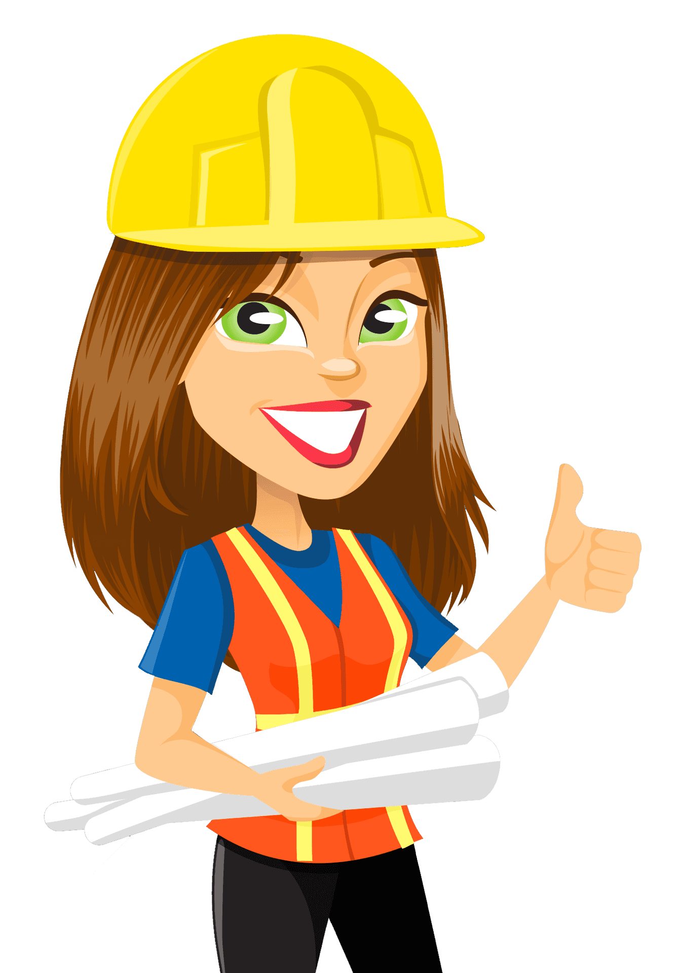 Female Construction Worker Cartoon Thumbs Up PNG Image