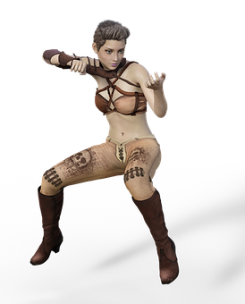 Female Fighter Character Pose PNG Image