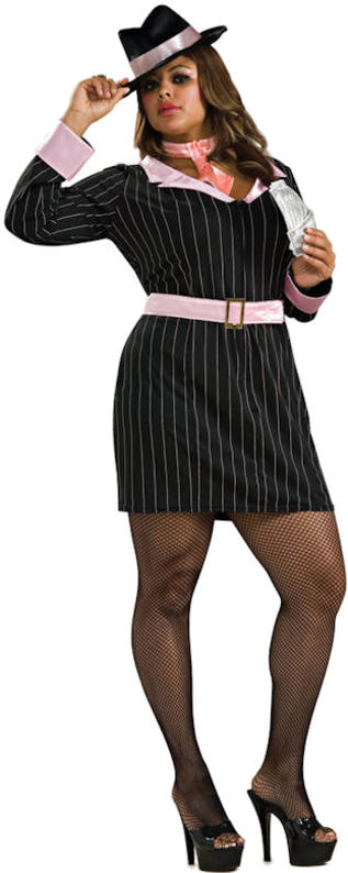 Female Gangster Costume Pose PNG Image