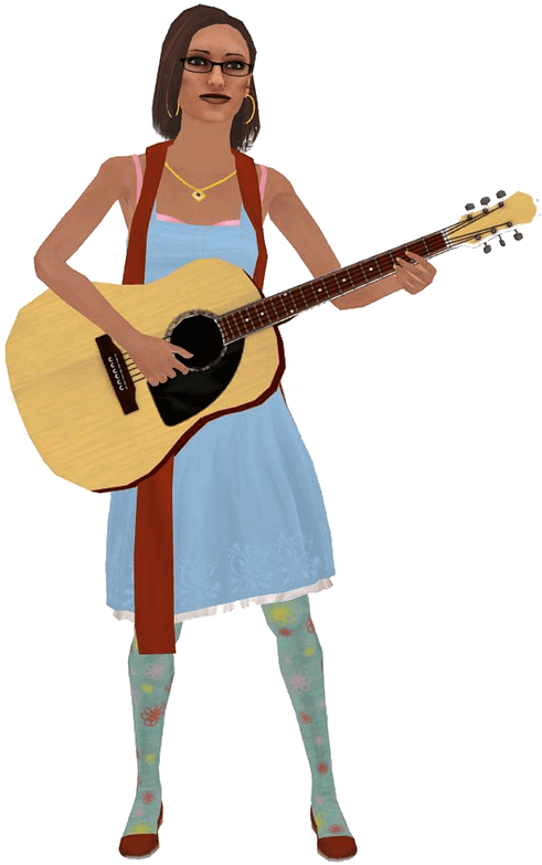 Female Guitarist Cartoon Character PNG Image