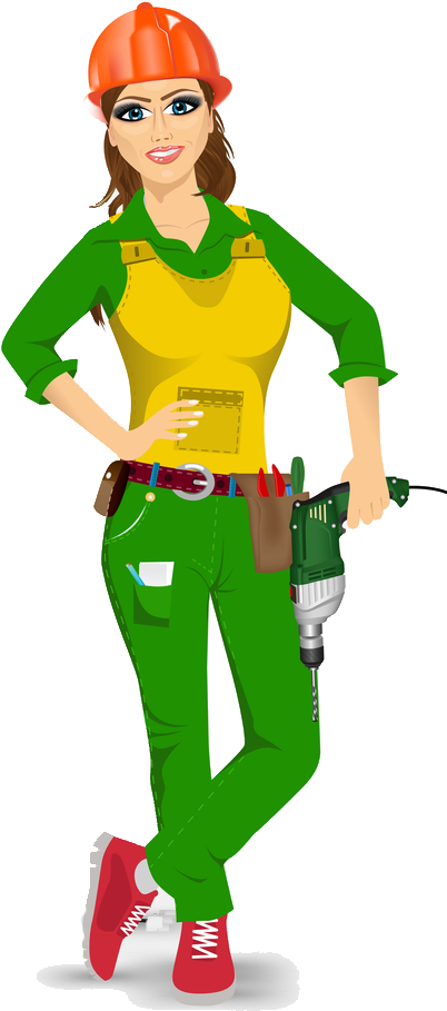 Female Handyman With Drill PNG Image